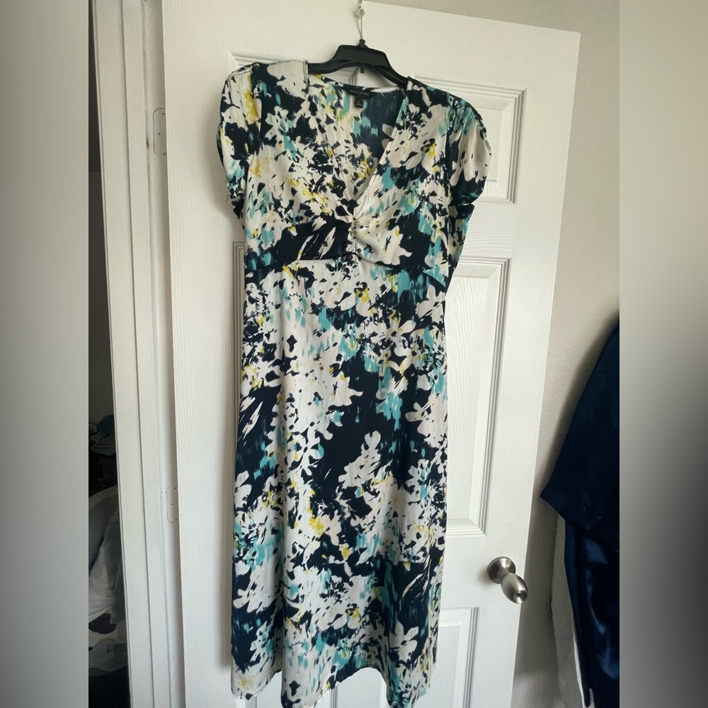 Banana Republic Floral Print Midi Dress - Blue, Green, White,Teal,Yellow